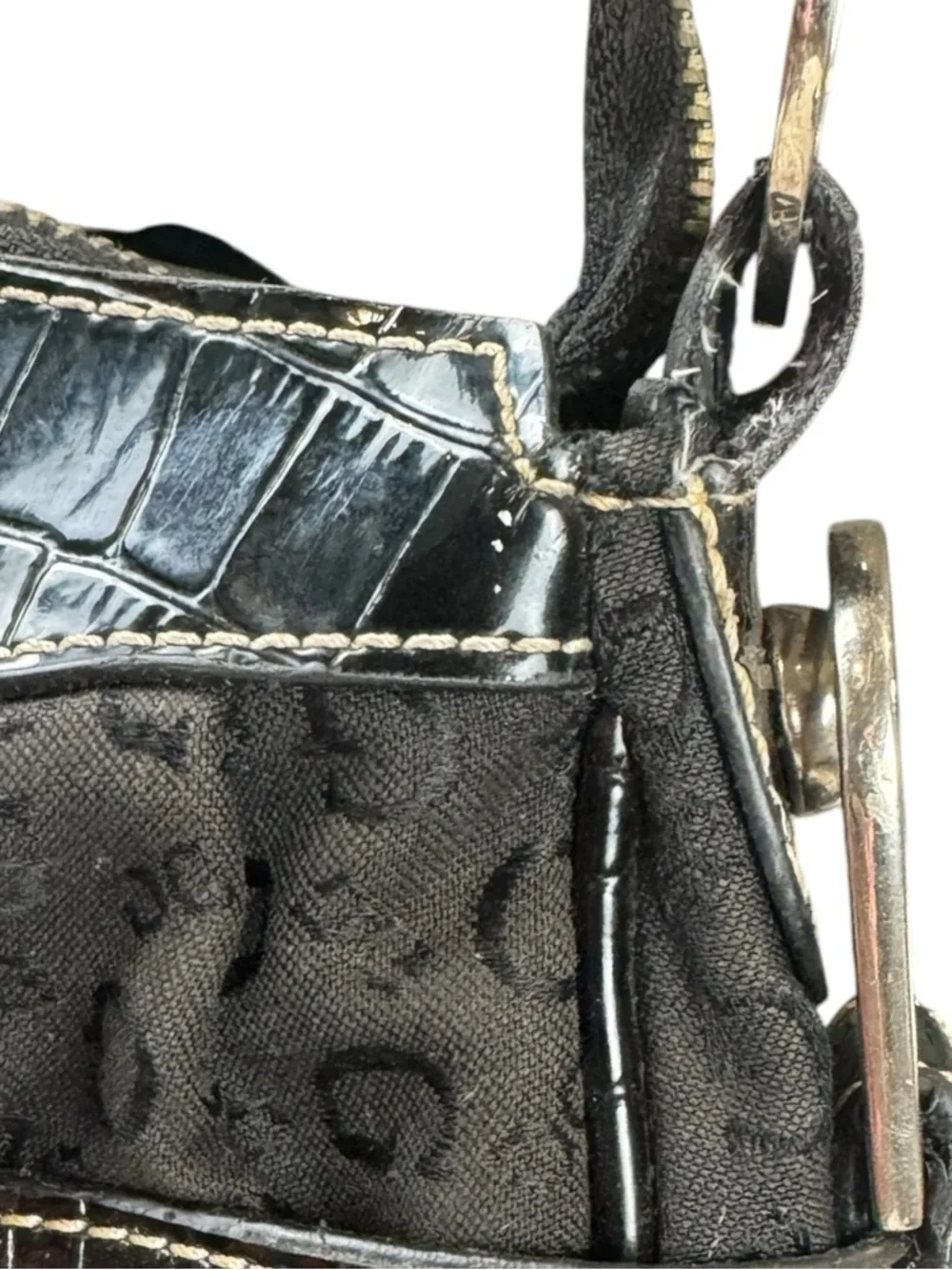 Guess Vintage Y2K Black Monogram Buckle Shoulder Bag - Picture 16 of 16